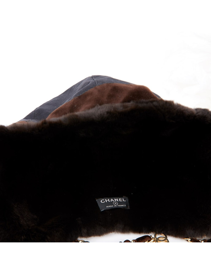 Chapka CHANEL bi-matière marron