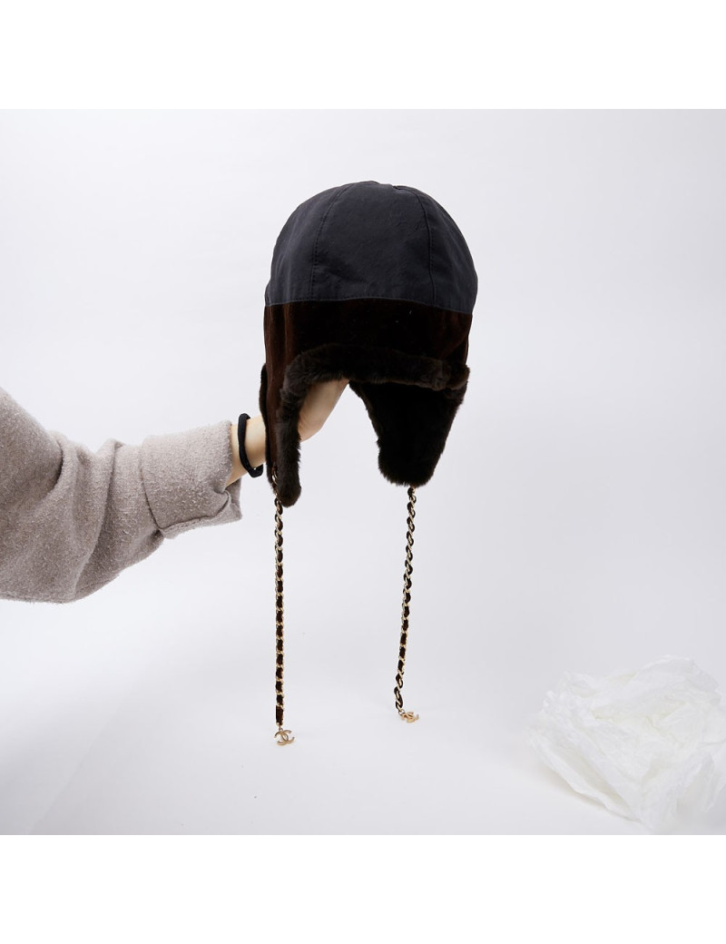 Chapka CHANEL bi-matière marron