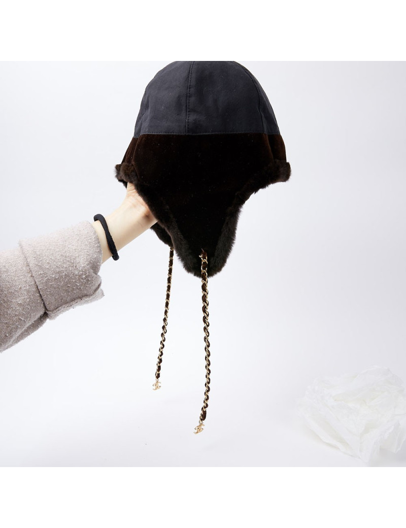 Chapka CHANEL bi-matière marron