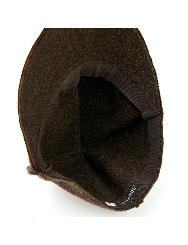 Casquette CHANEL laine bouillie marron et poulain
