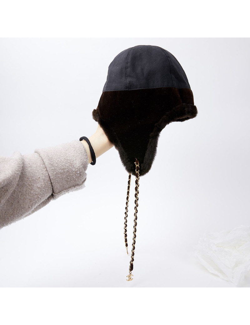 Chapka CHANEL bi-matière marron