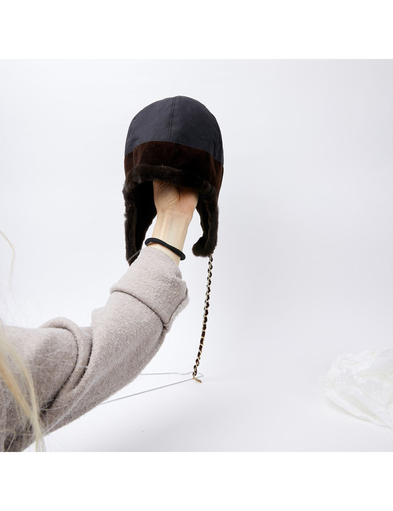 Chapka CHANEL bi-matière marron