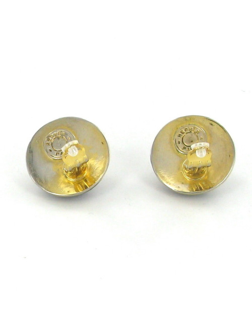 HERMES vintage 'Médor' clip-on earrings in gold plate metal and black leather