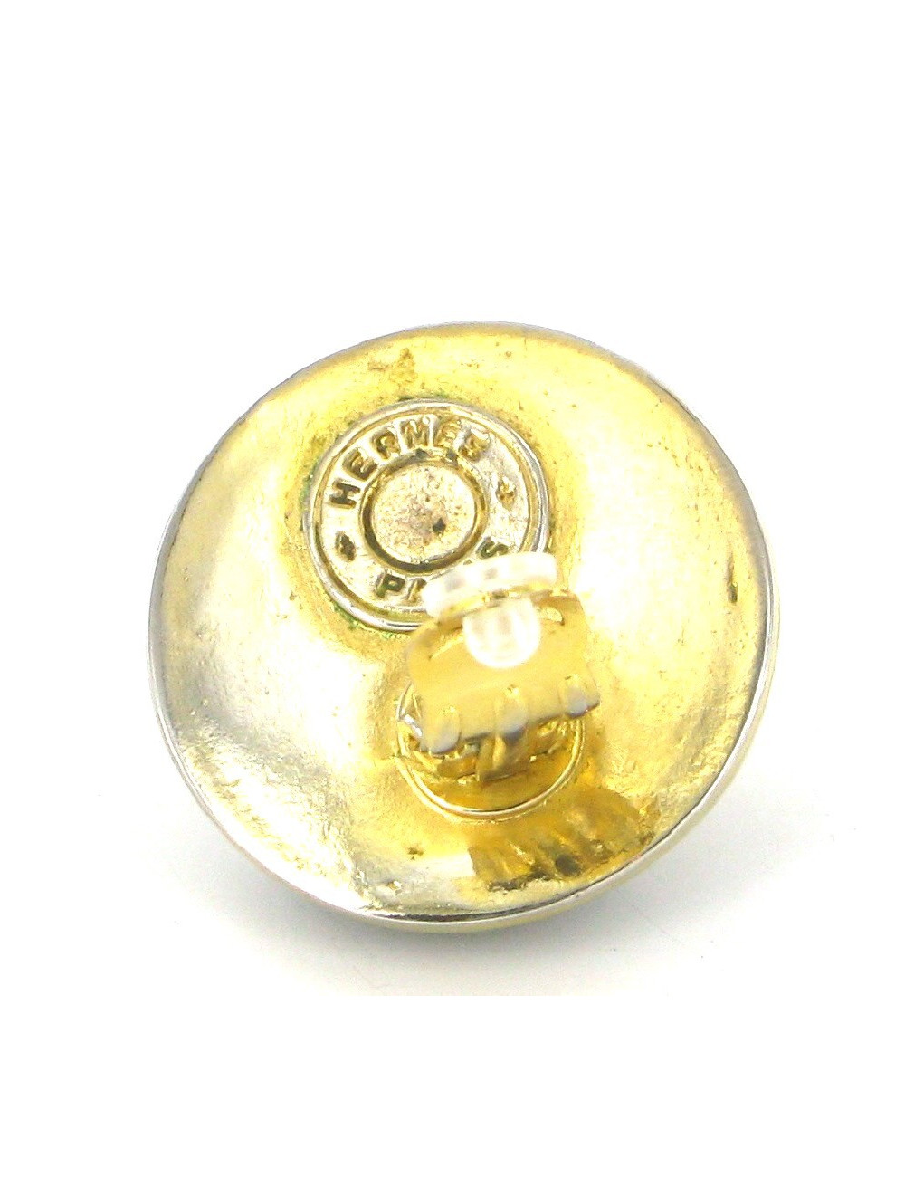 HERMES vintage 'Médor' clip-on earrings in gold plate metal and black leather