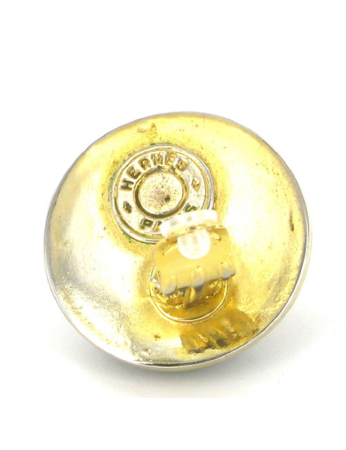 HERMES vintage 'Médor' clip-on earrings in gold plate metal and black leather