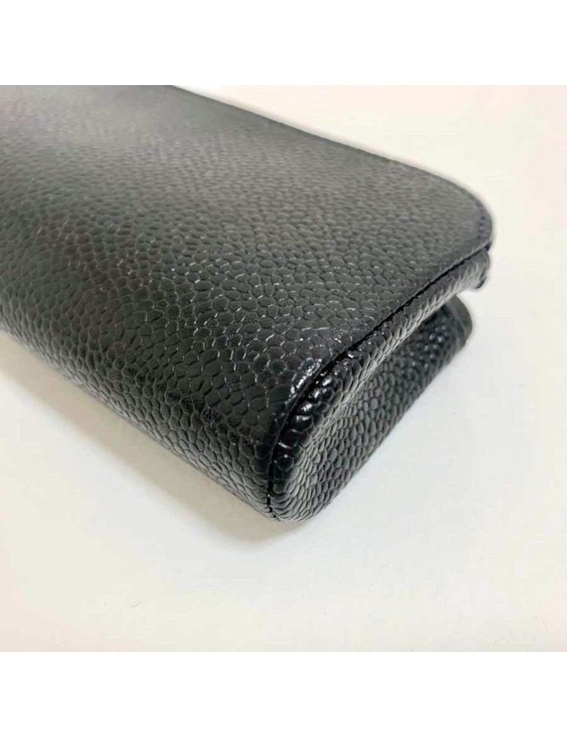 CHANEL black caviar leather case