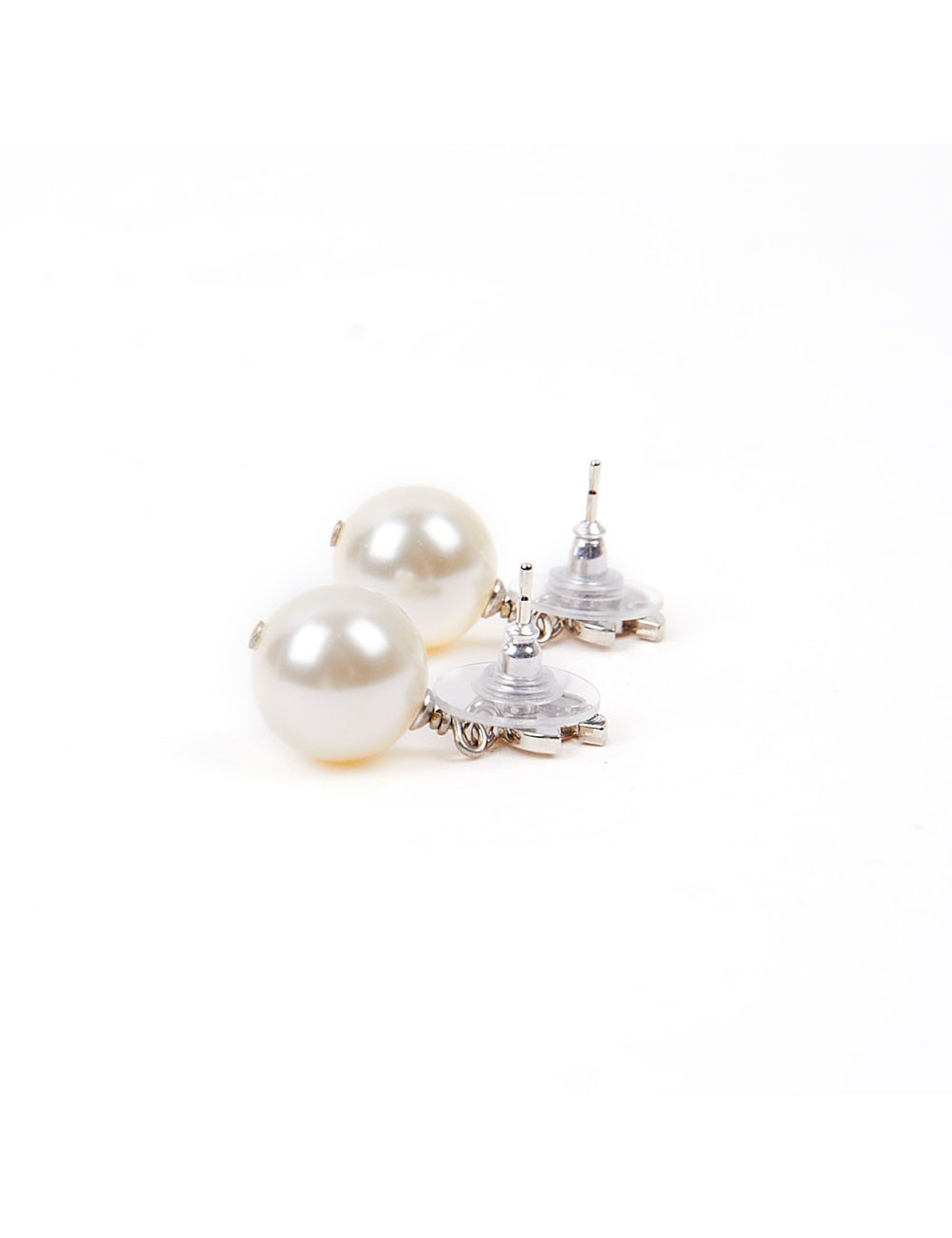 Clous pendants CHANEL doublé C strass perle nacrée 