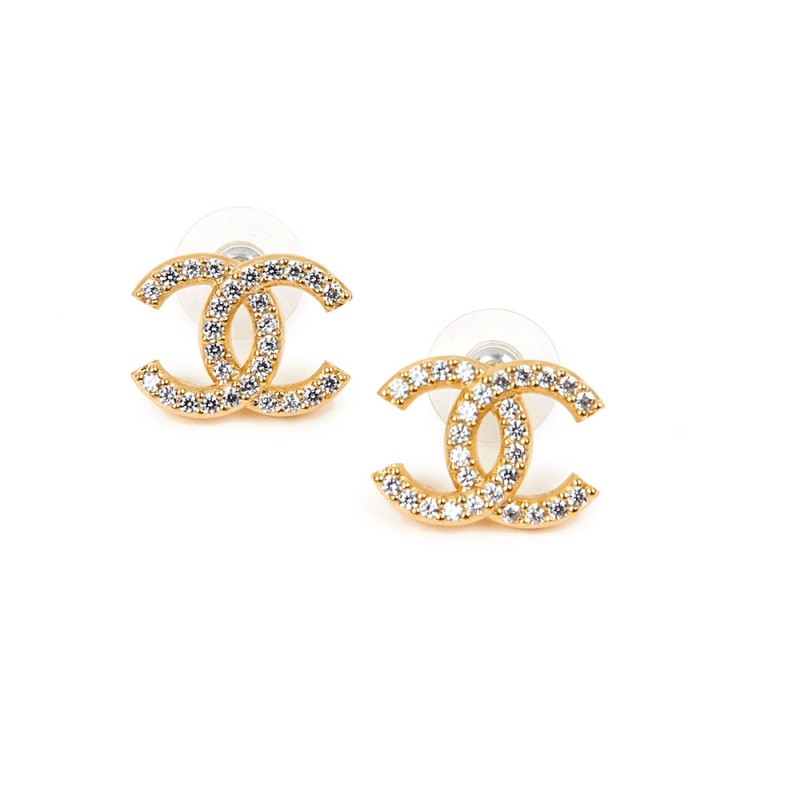 Boucle d'oreilles Chanel double C et forme géométrique en métal dorée -  VALOIS VINTAGE PARIS