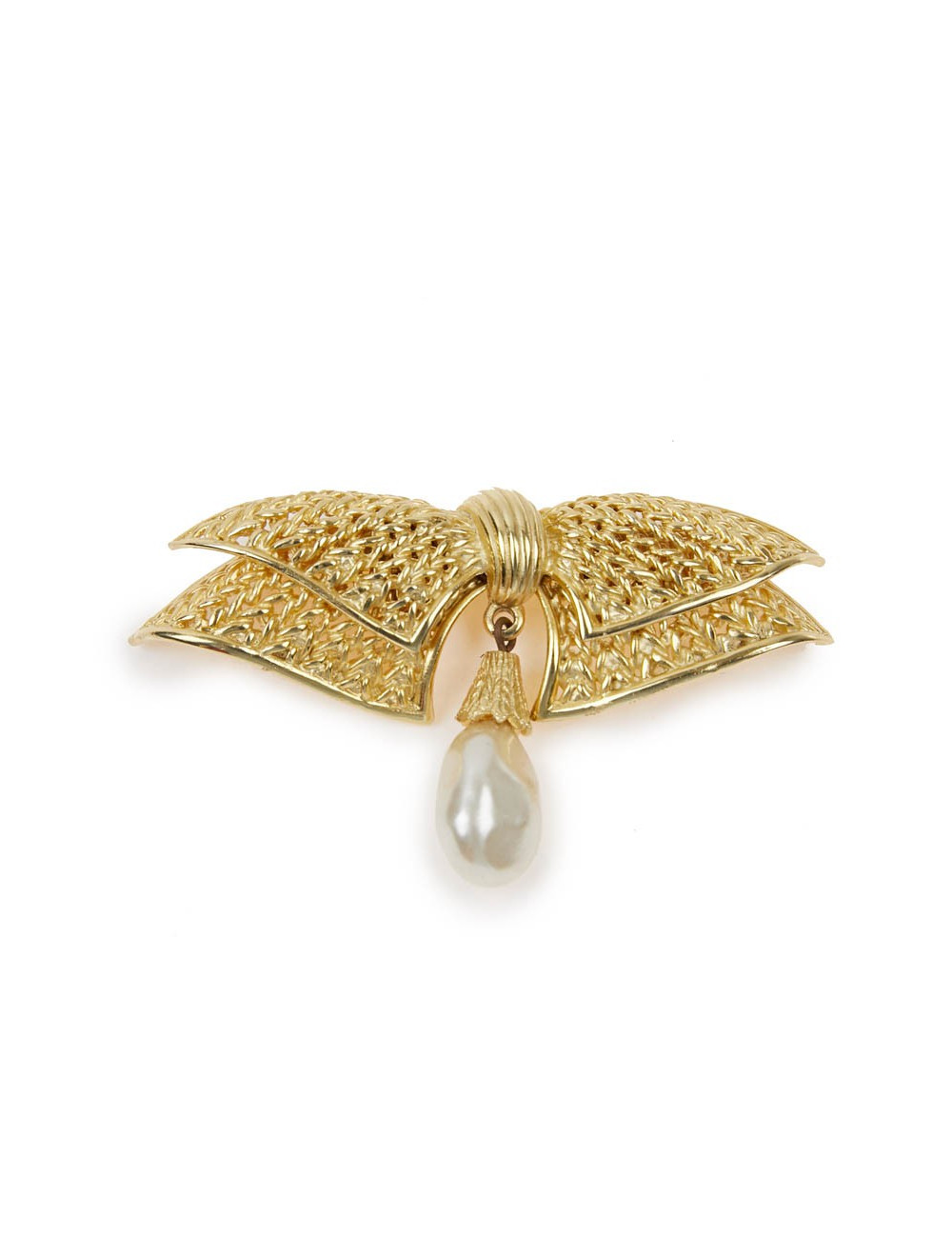 Broche noeud dorée et perle nacrée autre marque