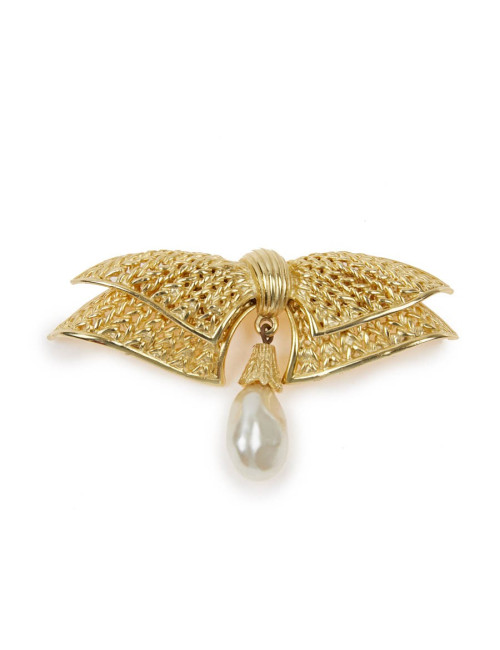 Broche noeud dorée et perle nacrée autre marque