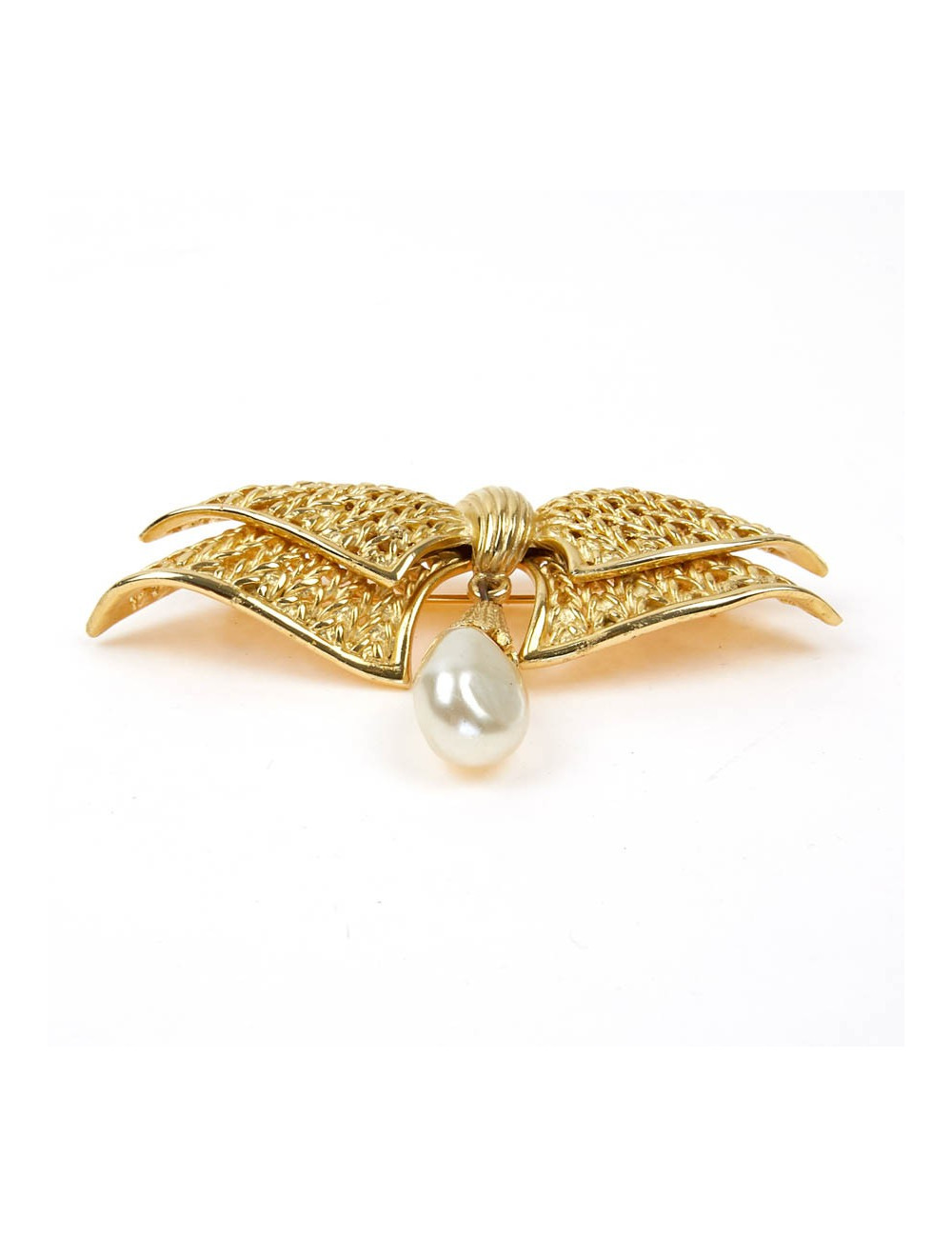 Broche noeud dorée et perle nacrée autre marque