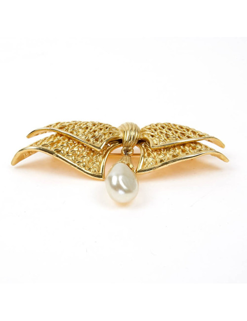 Broche noeud dorée et perle nacrée autre marque