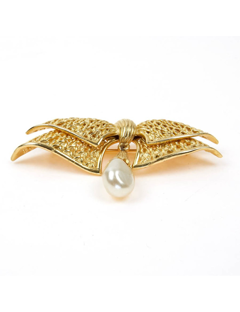 Broche noeud dorée et perle nacrée autre marque
