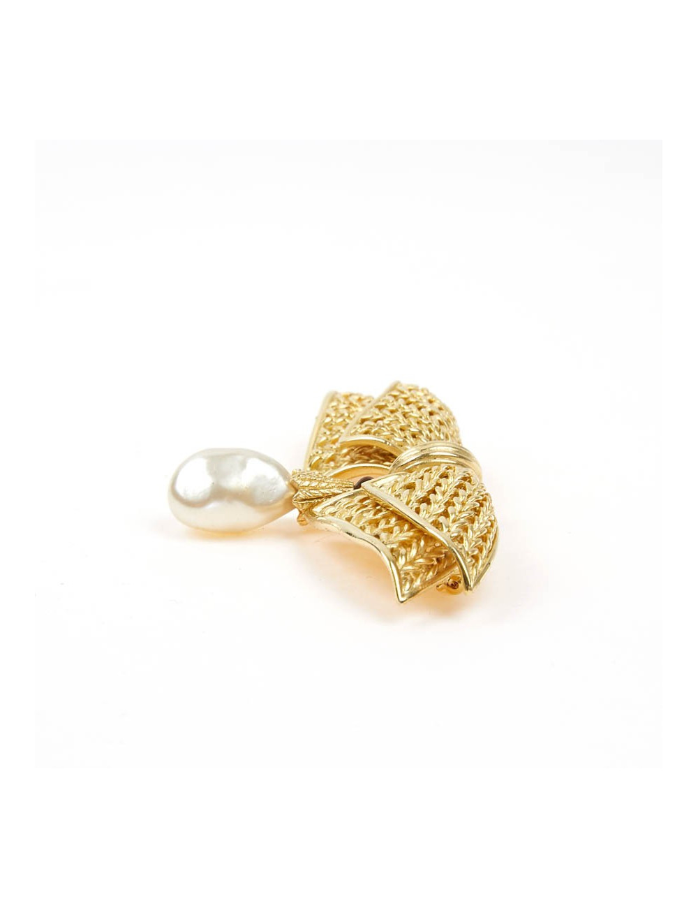 Broche noeud dorée et perle nacrée autre marque