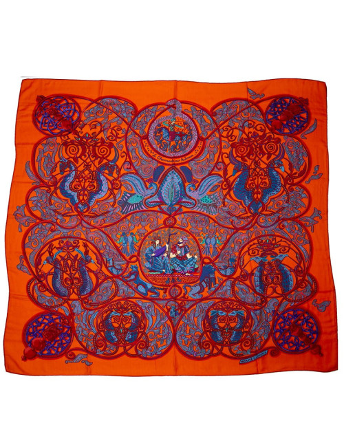 Châle La charmante aux animaux HERMES cachemire  et soie