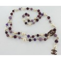Belt necklace CHANEL purple beads