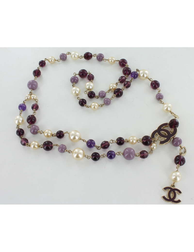 ceinture sautoir CHANEL perles violettes