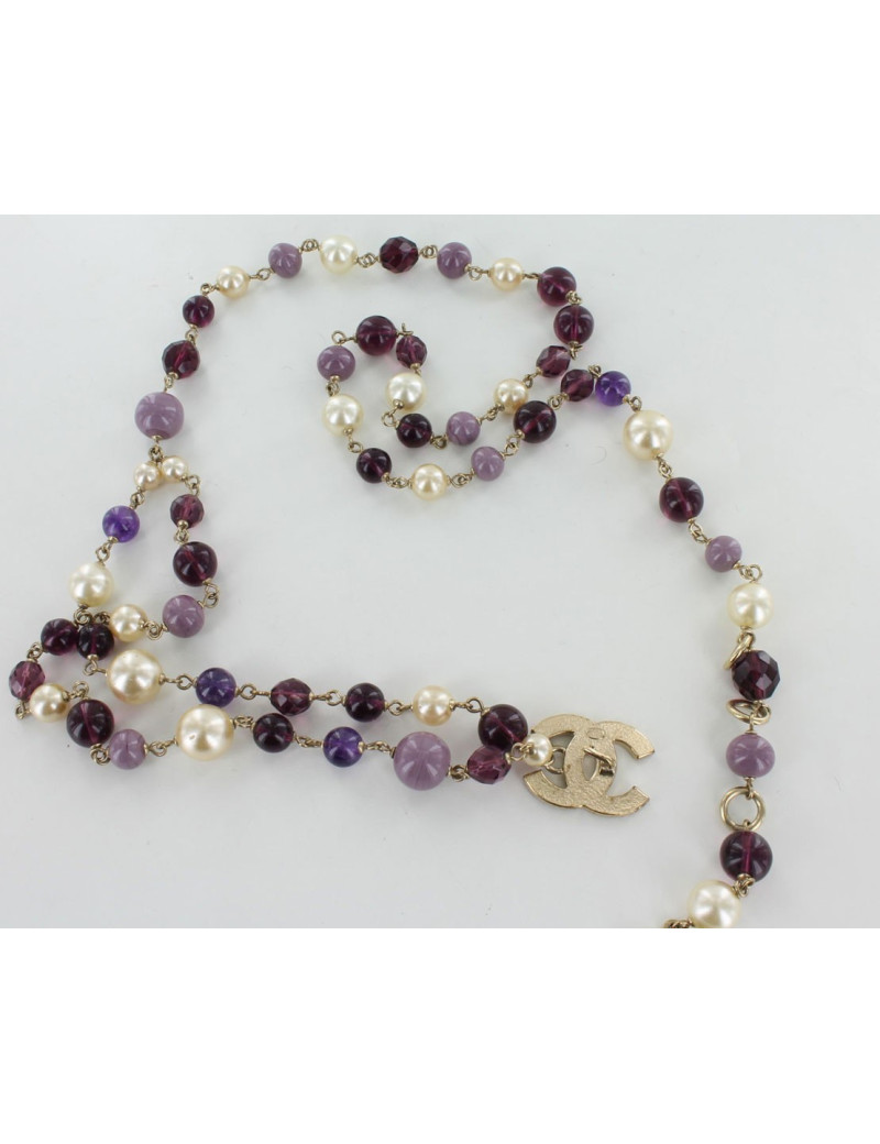 ceinture sautoir CHANEL perles violettes