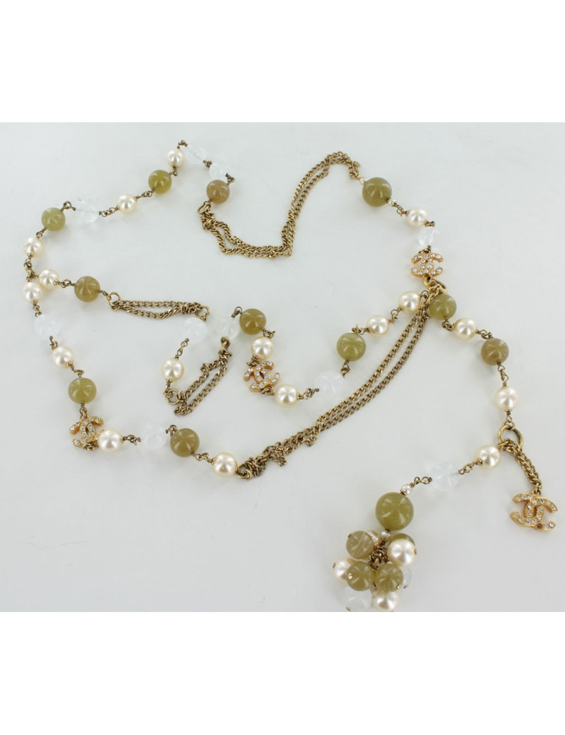 Ceinture sautoir CHANEL perles vertes