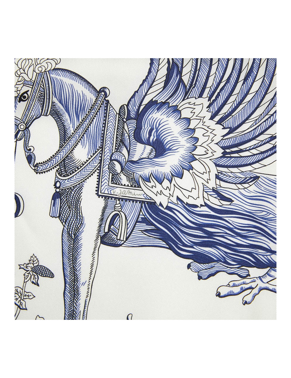 Carré HERMES Della Cavalleria Favolosa en soie blanc bleu rose et vert