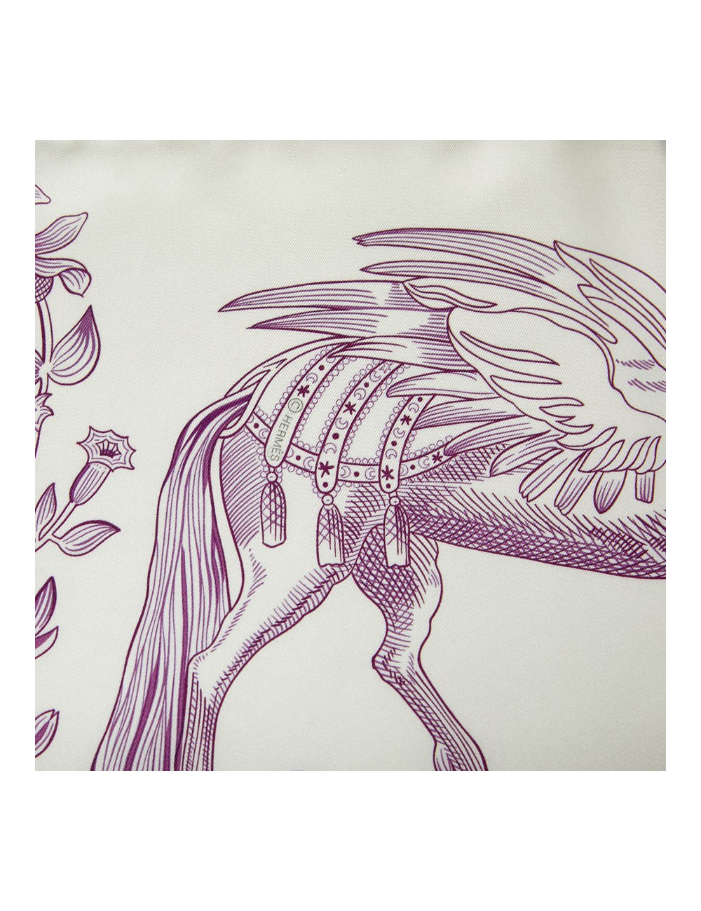 Carré HERMES Della Cavalleria Favolosa en soie blanc bleu rose et vert