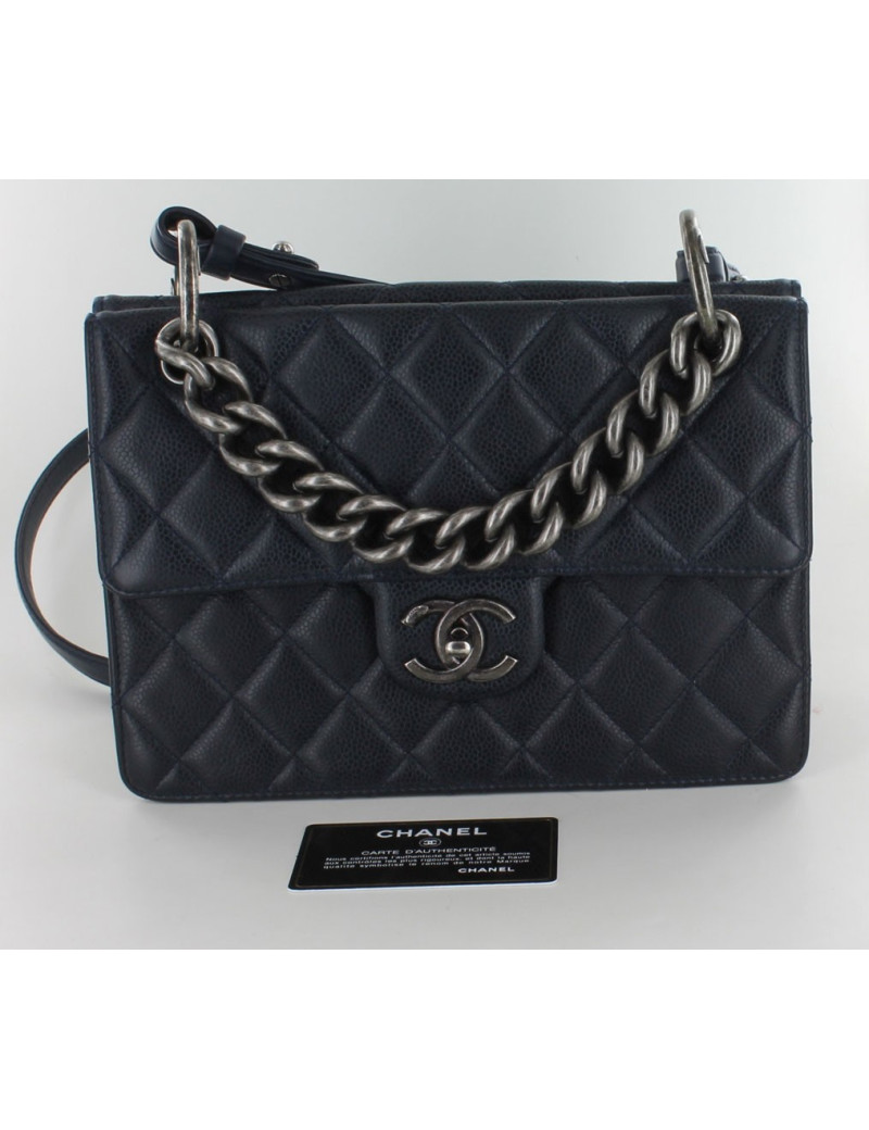 Sac CHANEL veau grainé bleu