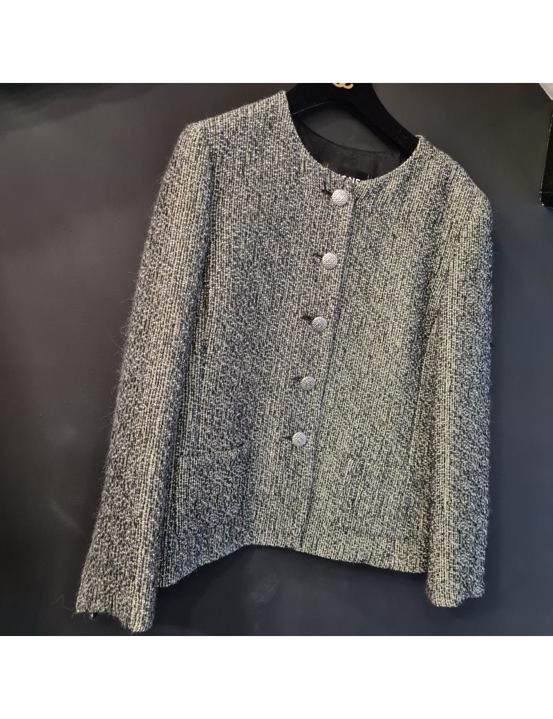 Veste CHANEL tweed fils d'argent
