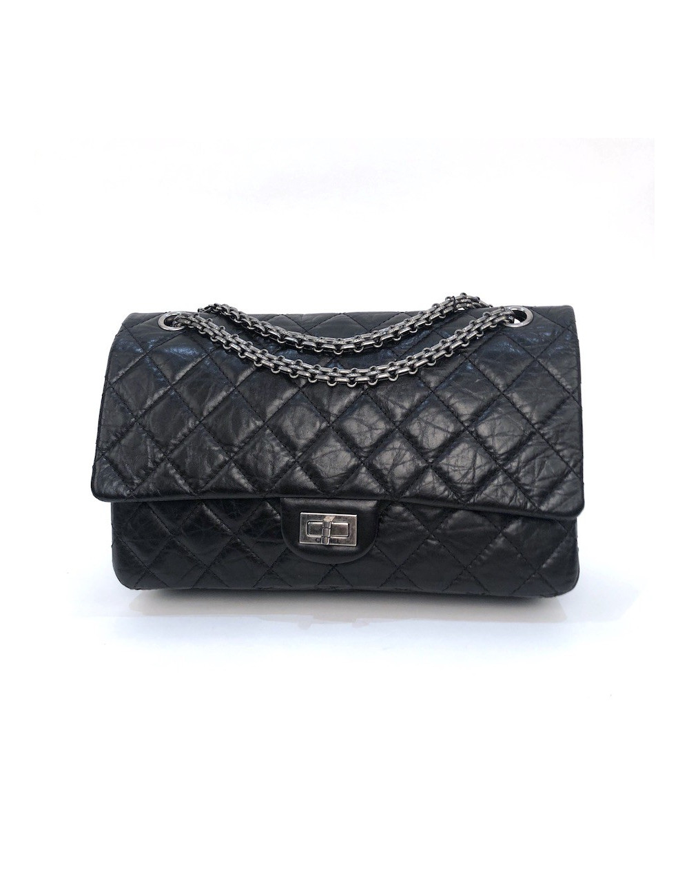 Sac Mademoiselle 2.55 CHANEL cuir froissé noir