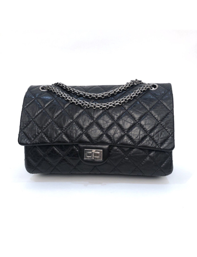 Sac Mademoiselle 2.55 CHANEL cuir froissé noir