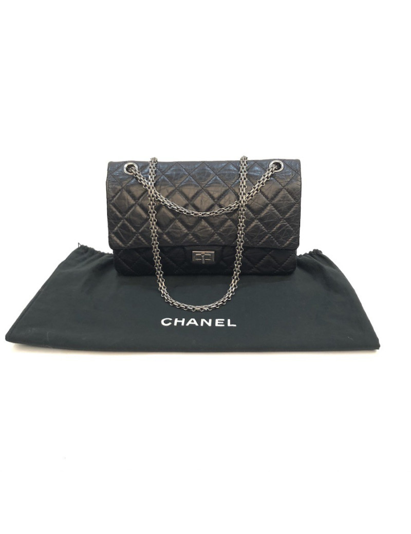 Sac Mademoiselle 2.55 CHANEL cuir froissé noir