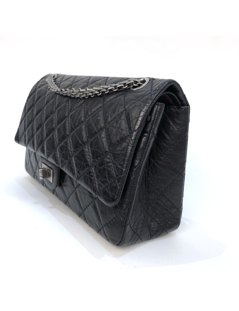 Sac Mademoiselle 2.55 CHANEL cuir froissé noir