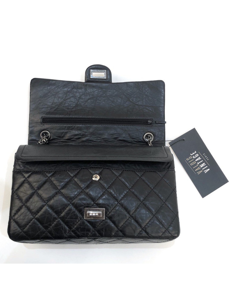 Sac Mademoiselle 2.55 CHANEL cuir froissé noir
