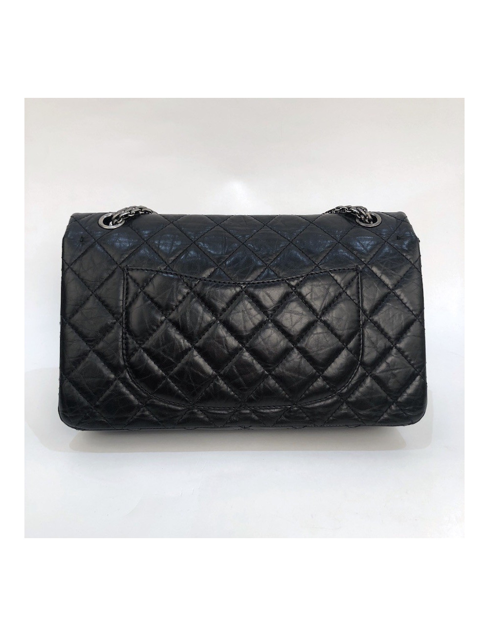 Sac Mademoiselle 2.55 CHANEL cuir froissé noir