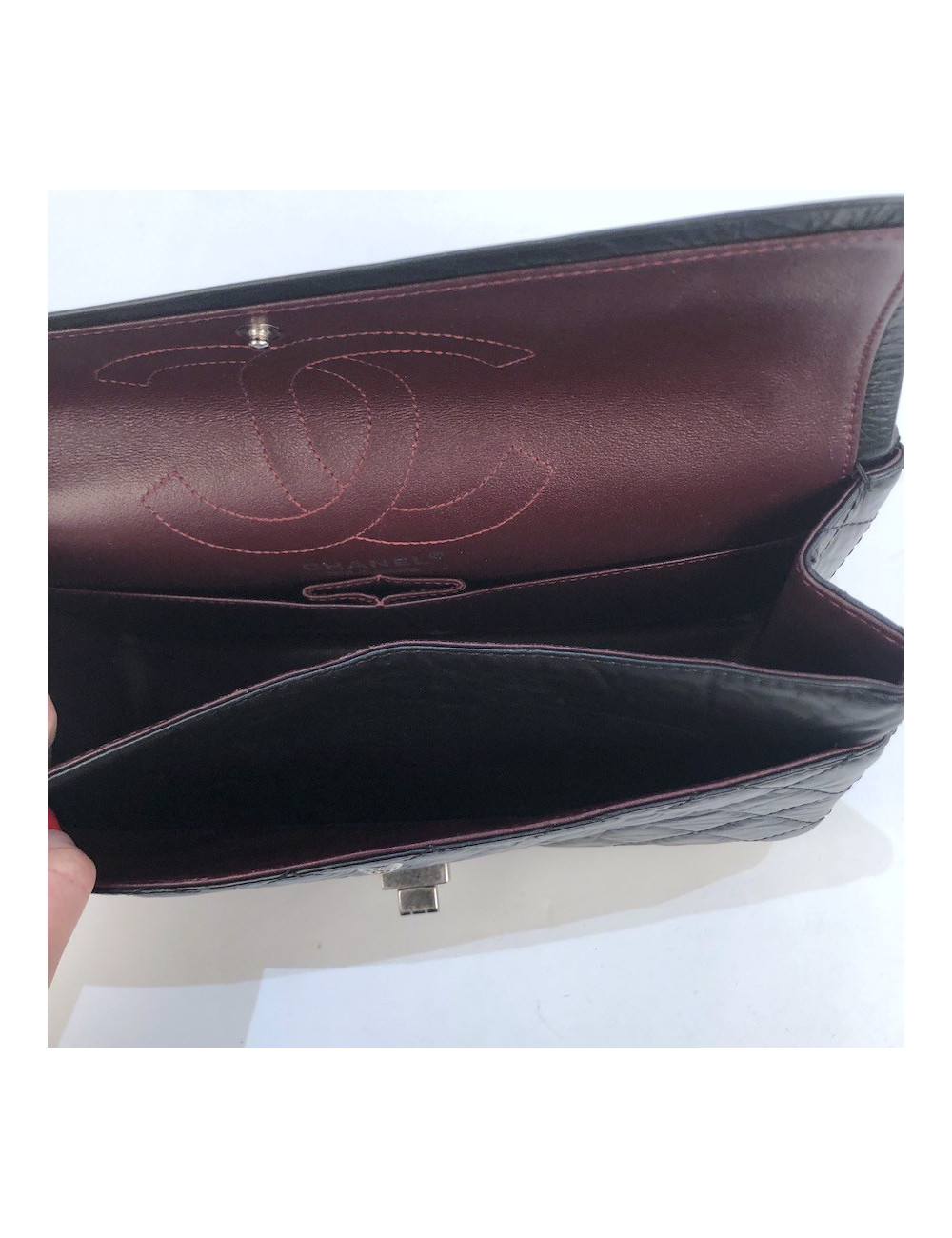 Sac Mademoiselle 2.55 CHANEL cuir froissé noir