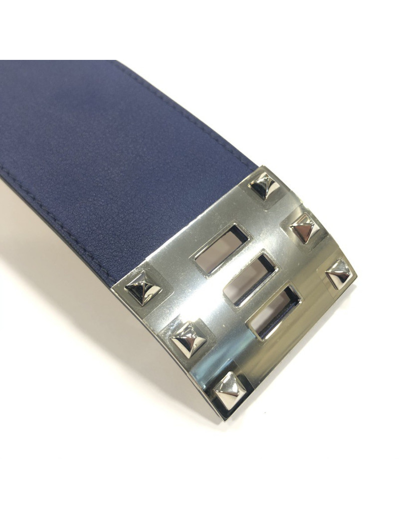 xxx Manchette HERMES modèle Extrême en cuir veau swift bleu saphir 