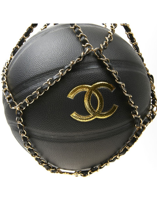 CHANEL Black BasketBall with its Chain in Leather and Metal