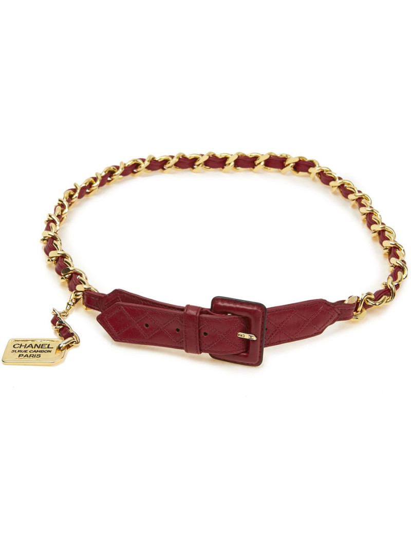Ceinture CHANEL Vinage chaine er cuir rouge