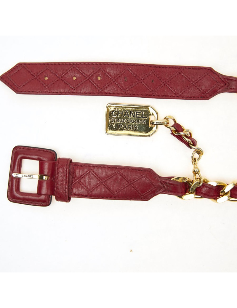 Ceinture CHANEL Vinage chaine er cuir rouge