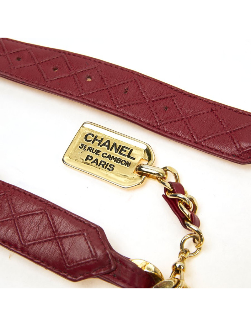 Ceinture CHANEL Vinage chaine er cuir rouge