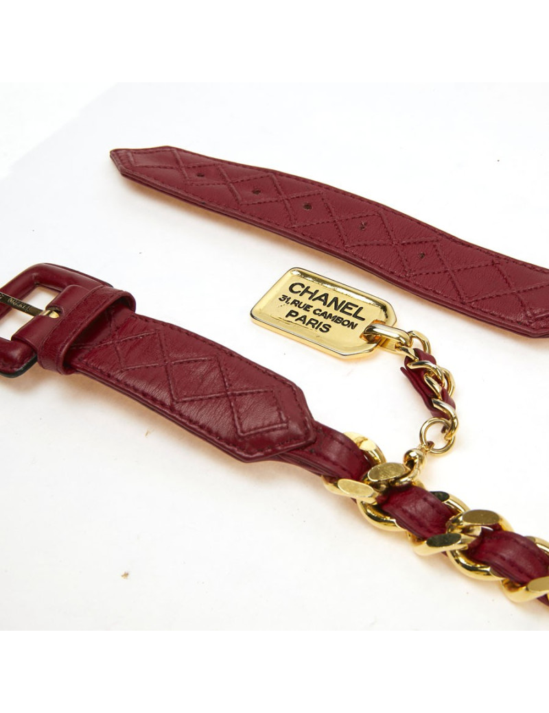 Ceinture CHANEL Vinage chaine er cuir rouge