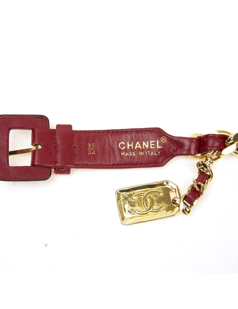Ceinture CHANEL Vinage chaine er cuir rouge