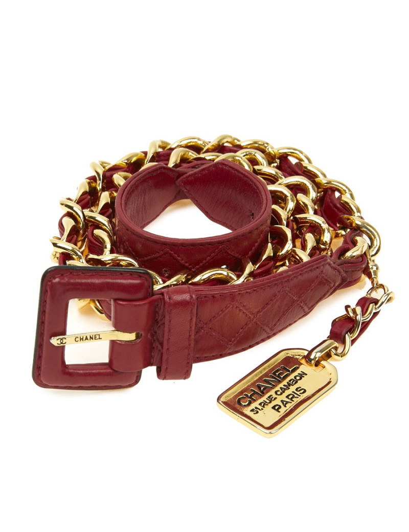 Ceinture CHANEL Vinage chaine er cuir rouge