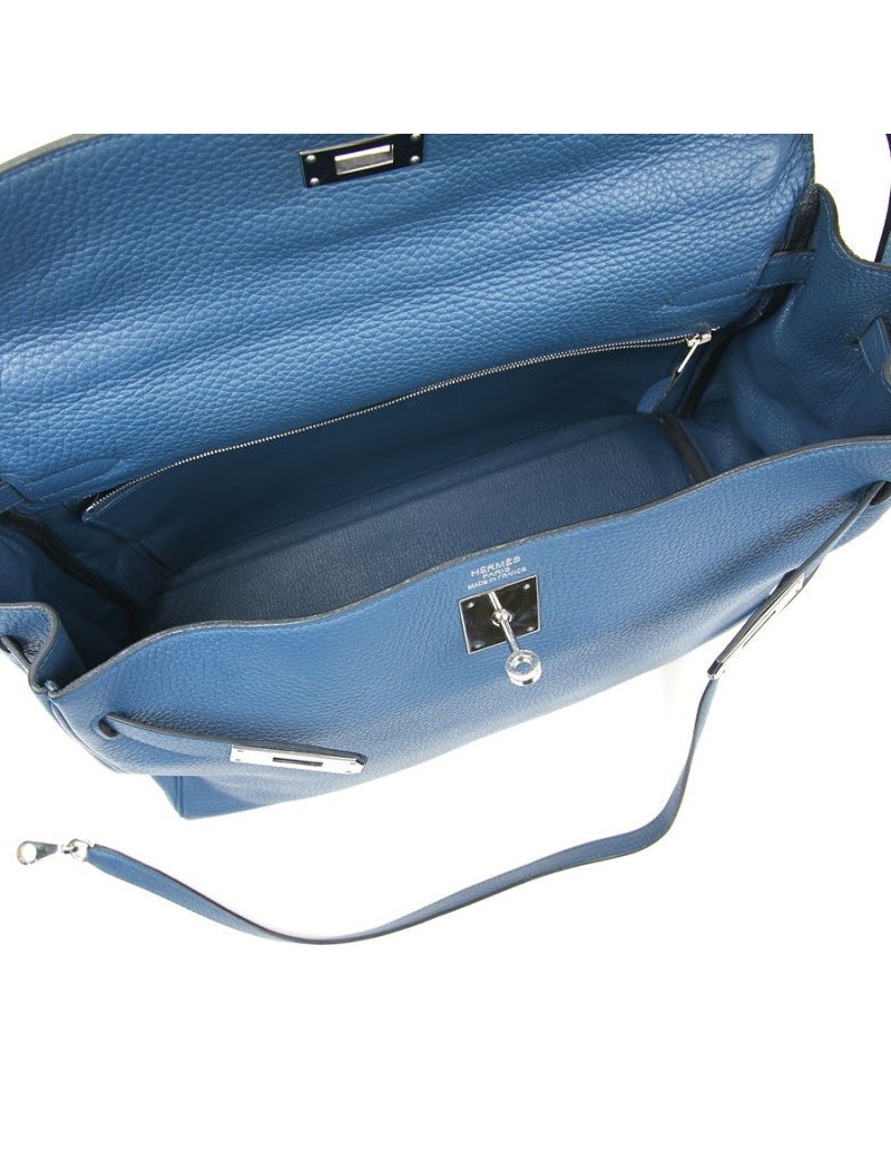 Sac Kelly HERMES bleu en togo