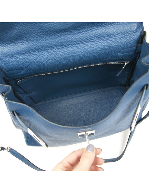 Sac Kelly HERMES bleu en togo