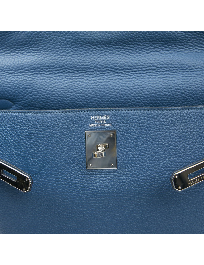 Sac Kelly HERMES bleu en togo