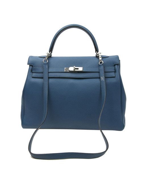 Sac Kelly HERMES bleu en togo