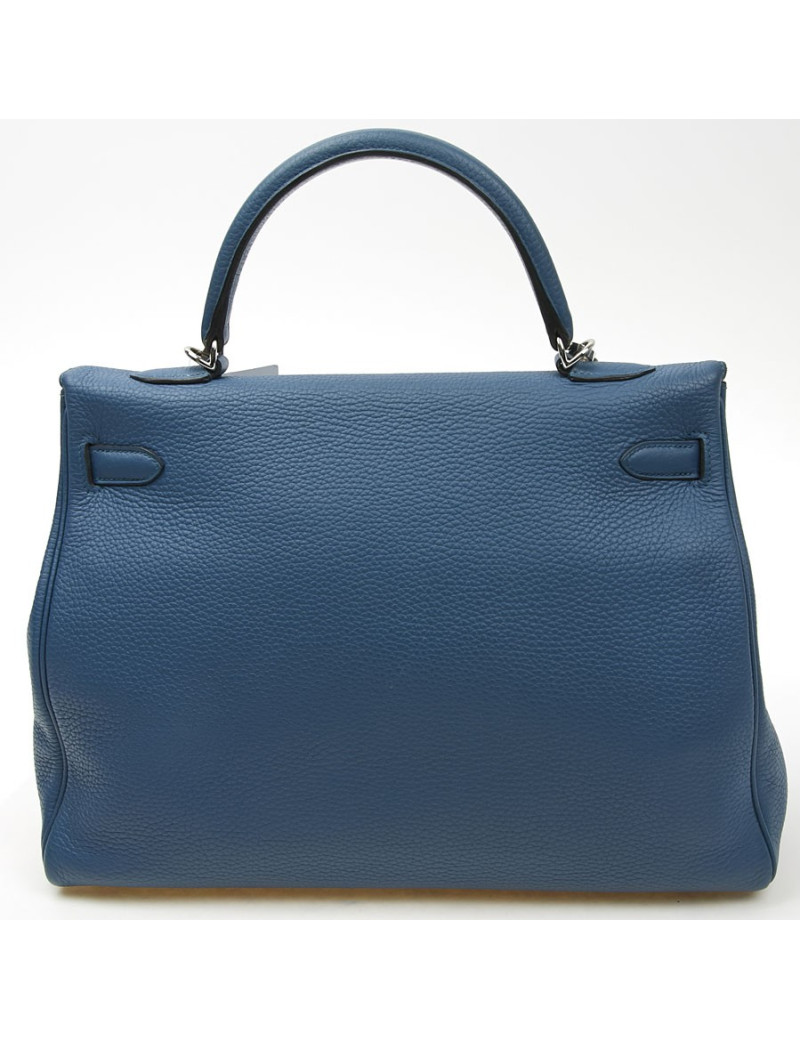 Sac Kelly HERMES bleu en togo