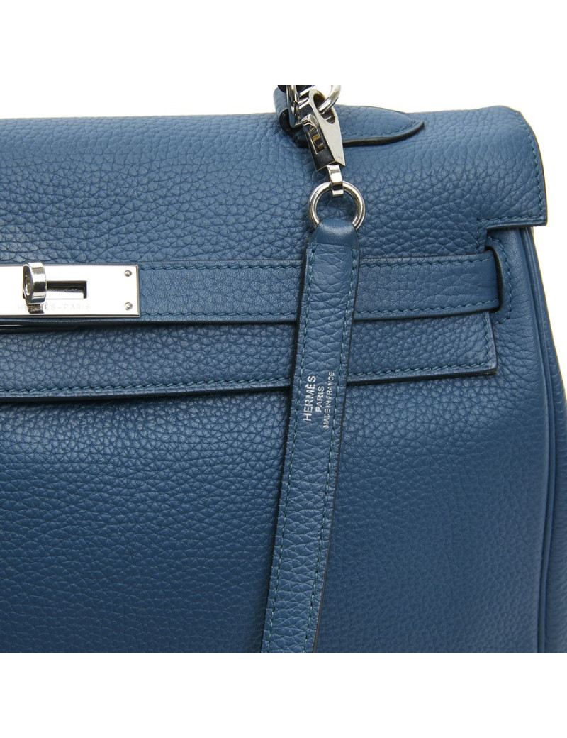 Sac Kelly HERMES bleu en togo