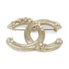 CHANEL CC Brooch in Champagne Color Metal and Pearls