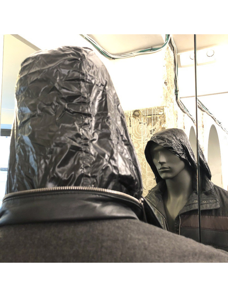 Blouson T48 VERSACE Collection Homme laine grise cuir noir et bordeaux